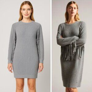 NWT Ted Baker London Friidah Fringe Sleeve Sweater Dress Grey